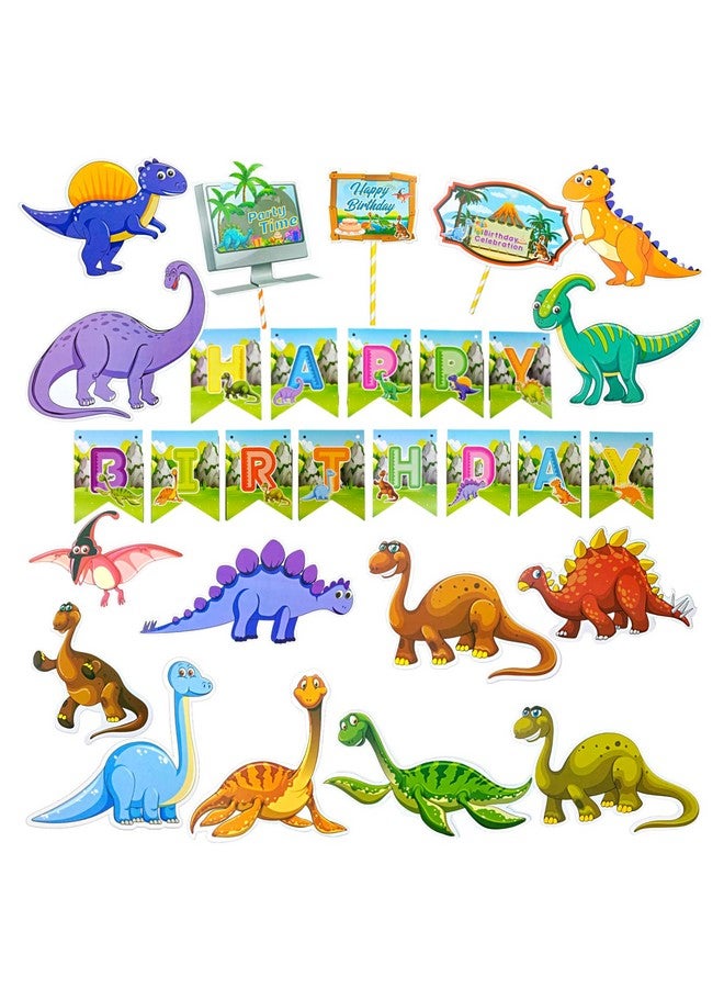 FI - FLICK IN 17 pcs Happy Birthday Dinosaur Theme Birthday Party Dino Animals Cutouts Props & Cake Topper Birthday Decoration Items Party Supplies (Pack of 17, Multicolor) - Image 1