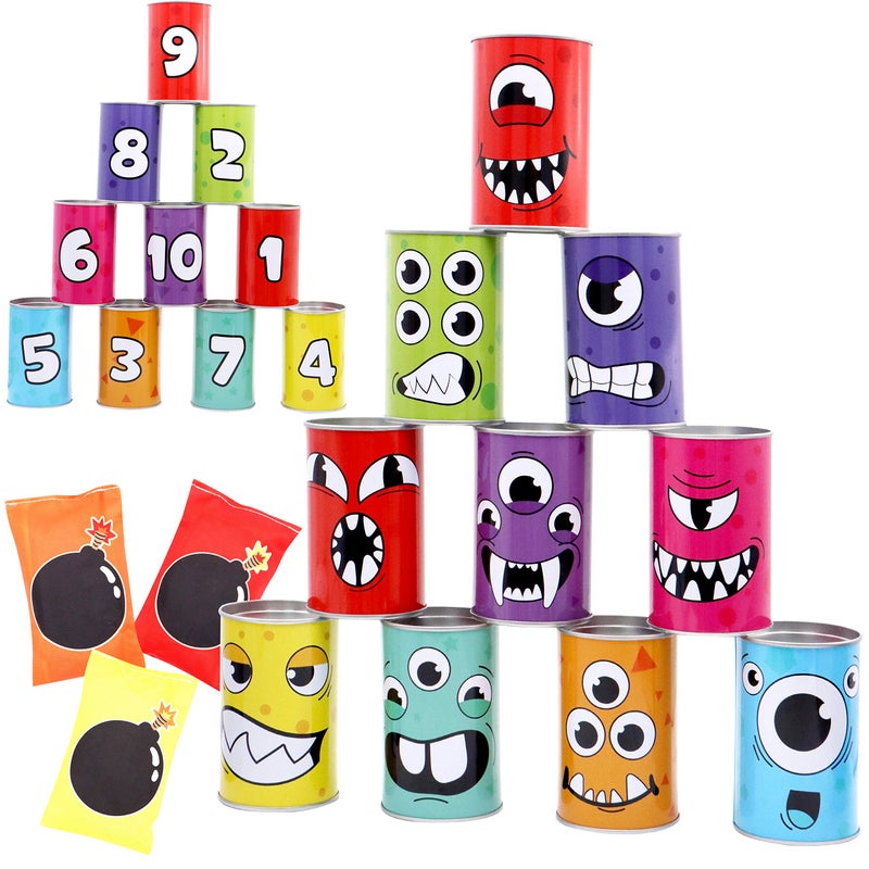 JOYIN 13 Pcs Carnival Bean Bag Toss Knockdown Can Game Set Holiday Birthday Party Games Outdoor Lawn Yard Activity for Kids Party Favors Easter Egg Hunt for Classroom Gifts Monster Style - Image 2