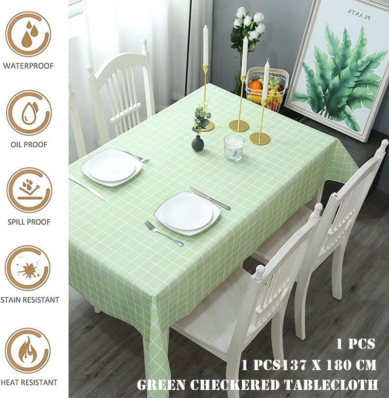 137x183cm Green Plaid PVC Tablecloth - Waterproof, Oil-proof & Stain Resistant Rectangular Table Cover - Wipeable Gingham Design for Kitchen, Picnic & Parties - Image 2