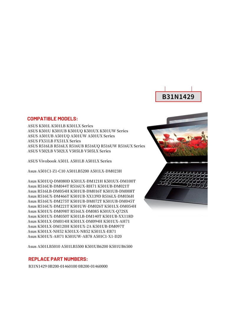 Terabyte B31N1429 Laptop Battery Compatible for ASUS A501LB5200 K501LB K501LX K501LX-NH52 K501LX-NB52 K501LX-EB71 K501UW K501U K501UB K501UX K501UX-AH71 Vivobook A501LX Series 0B200-01460100 - Image 2