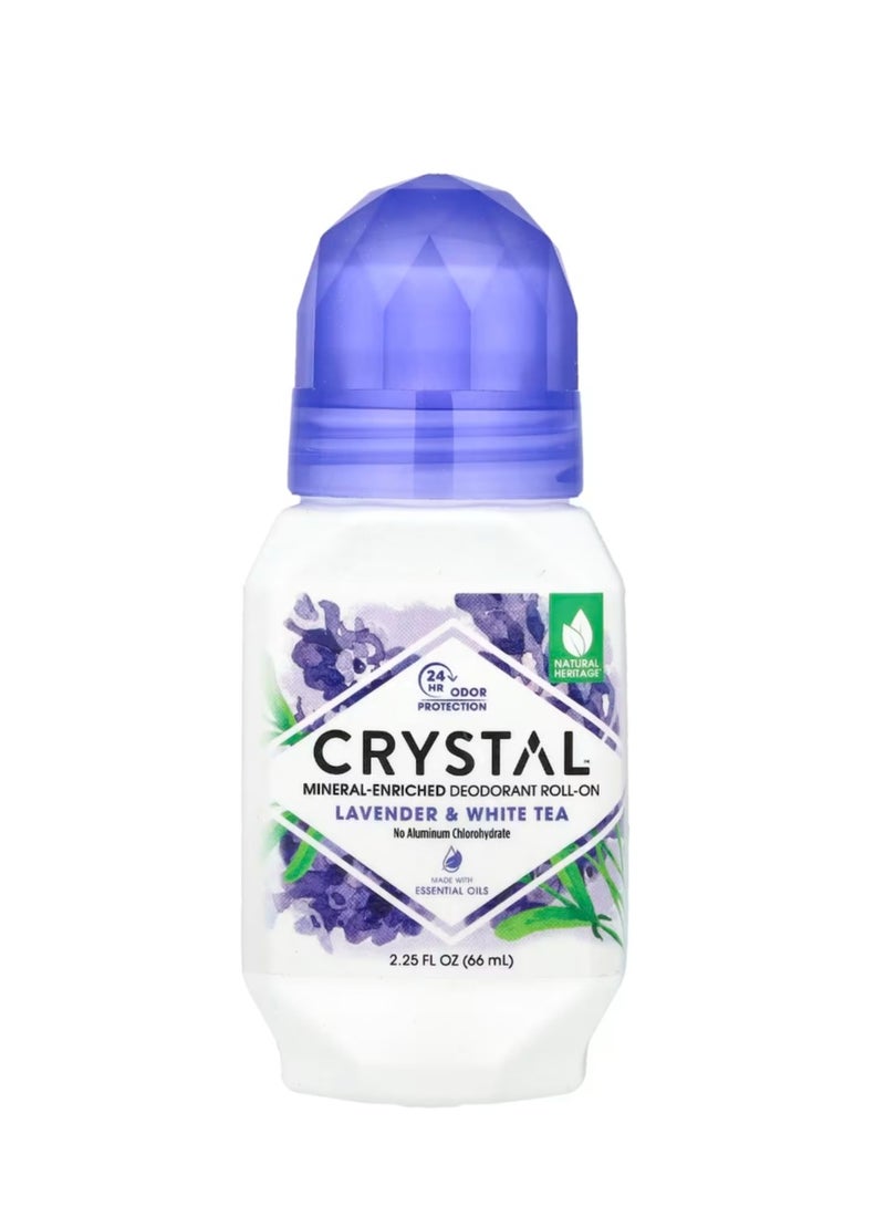 CRYSTAL Mineral-Enriched Deodorant Roll-On Lavender & White Tea 2.25 fl oz (66 ml) - Image 1