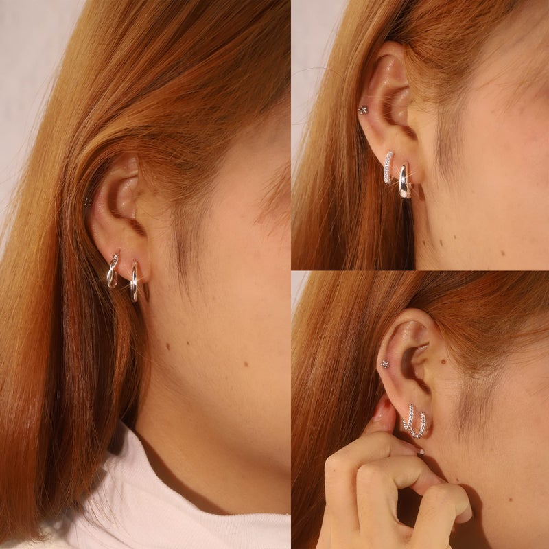 ALEXCRAFT Small Silver Hoop Earrings for Women Hypoallergenic Small Huggie Hoops Earrings Set Twisted Huggies Earing - Image 2