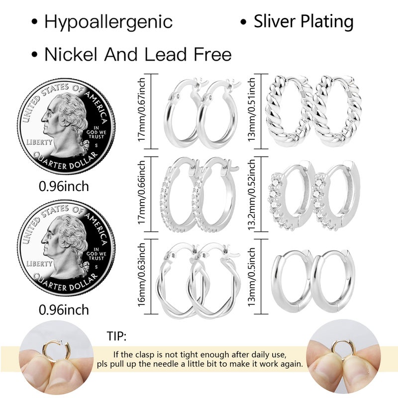 ALEXCRAFT Small Silver Hoop Earrings for Women Hypoallergenic Small Huggie Hoops Earrings Set Twisted Huggies Earing - Image 3