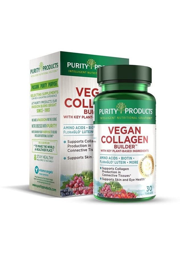 Purity Products - Vegan Collagen Builder - Organic Whole Foods Fruits + Veg, Silica, Lutein, Vitamin C, Biotin, Grape Seed - Amino Acids Glycine, Lysine + Proline Collagen Boosters - Once A Day - 30 Tablets - Image 1