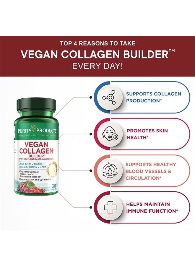 Purity Products - Vegan Collagen Builder - Organic Whole Foods Fruits + Veg, Silica, Lutein, Vitamin C, Biotin, Grape Seed - Amino Acids Glycine, Lysine + Proline Collagen Boosters - Once A Day - 30 Tablets - Image 1