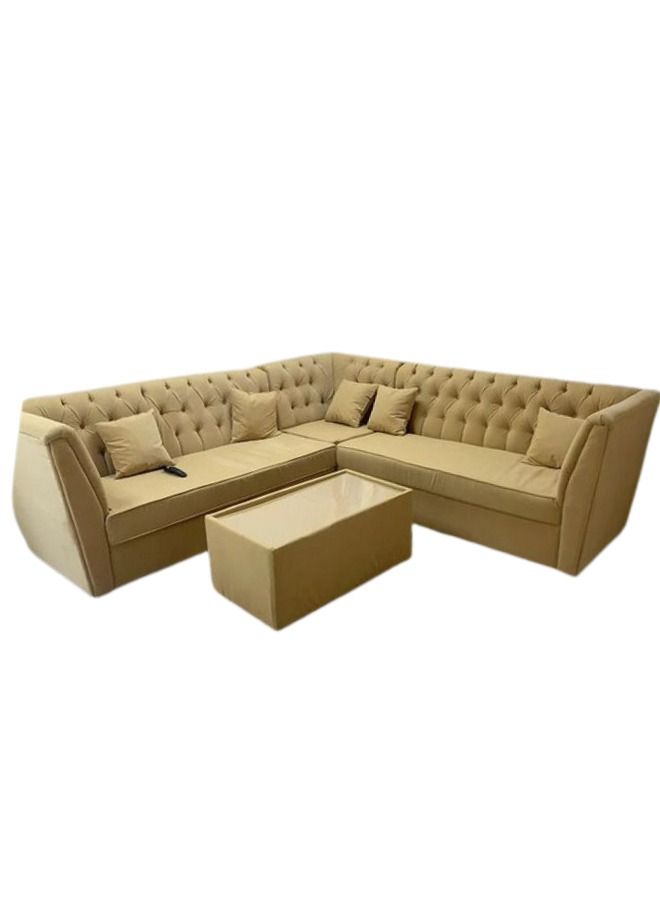 Maharat Al Bahar L Shape Mab Velvet Sofa Set 6 Seater With table/beige 250x250x80  - Image 1