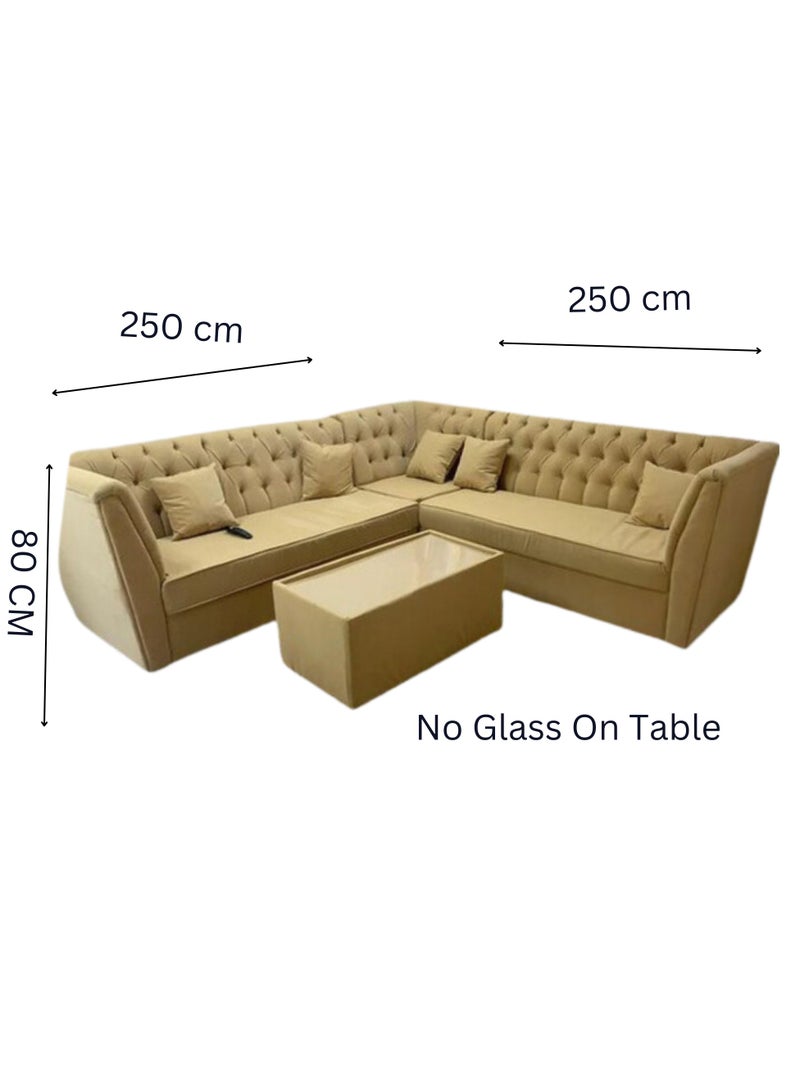 Maharat Al Bahar L Shape Mab Velvet Sofa Set 6 Seater With table/beige 250x250x80  - Image 2