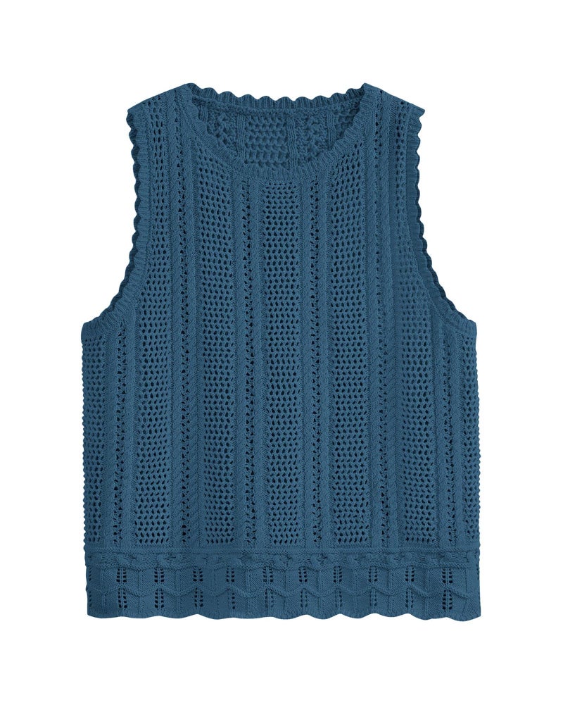KIRUNDO Beach Vacation Clothes for Women Spring Summer Crochet Sweater Vest Tank Tops Cover Ups Resort Cruise Outfits 2026(Grey Blue, Medium) - Image 1