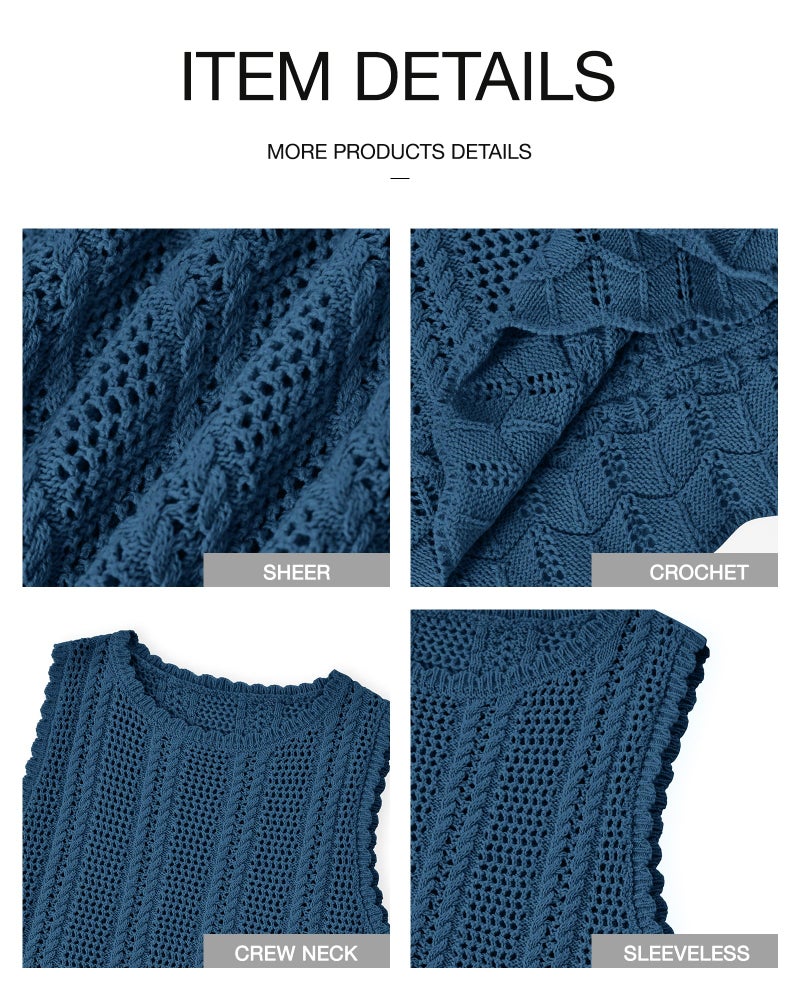 KIRUNDO Beach Vacation Clothes for Women Spring Summer Crochet Sweater Vest Tank Tops Cover Ups Resort Cruise Outfits 2026(Grey Blue, Medium) - Image 4