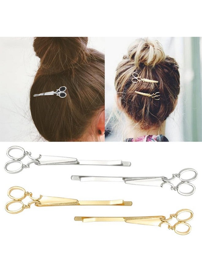 AKOAK AKOAK 4 Pcs (2 Gold & 2 Silver) Creative Scissors Shape Girls and Ladies Metal Hairpins, Gold, Silver, Clothing Accessories, Headwear, Exquisite Hairpins - Image 1