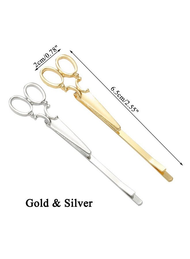 AKOAK AKOAK 4 Pcs (2 Gold & 2 Silver) Creative Scissors Shape Girls and Ladies Metal Hairpins, Gold, Silver, Clothing Accessories, Headwear, Exquisite Hairpins - Image 2