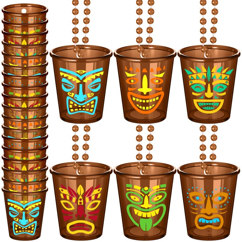 Janmercy Janmercy 12 Pcs Tiki Shot Glasses on Beaded Necklace Hawaiian Plastic Glass Necklaces Brown Funny Tiki Shot Necklace Cups for Summer Hawaiian Adult Teen Bachelorette Birthday Party Favor 6 Style