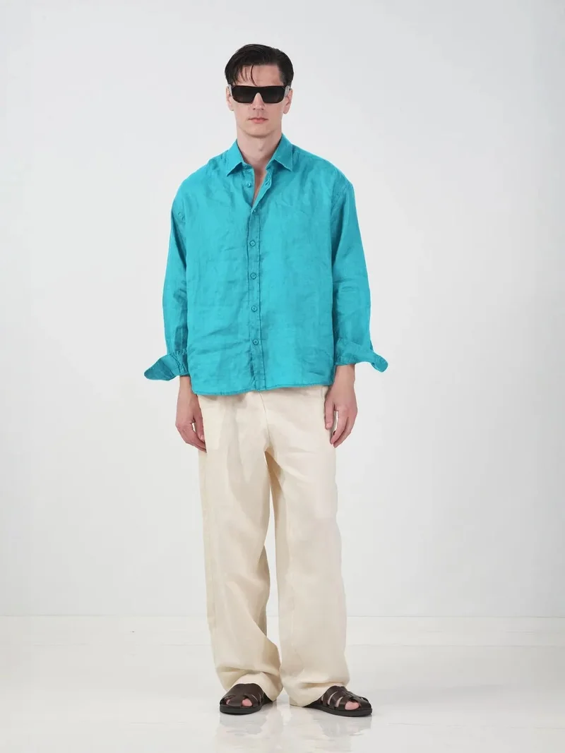 جيستو GIESTO Men's Oversized Linen Long Sleeve Shirt