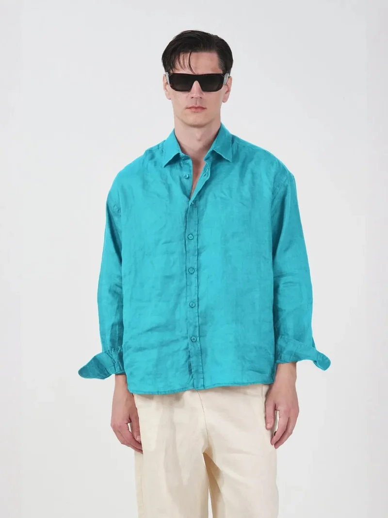 جيستو GIESTO Men's Oversized Linen Long Sleeve Shirt