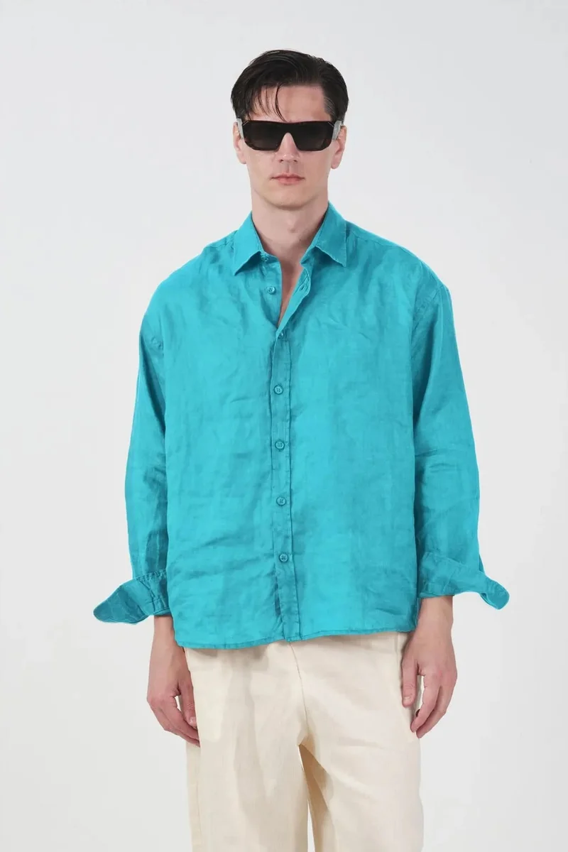 GIESTO Men's Oversized Linen Long Sleeve Shirt