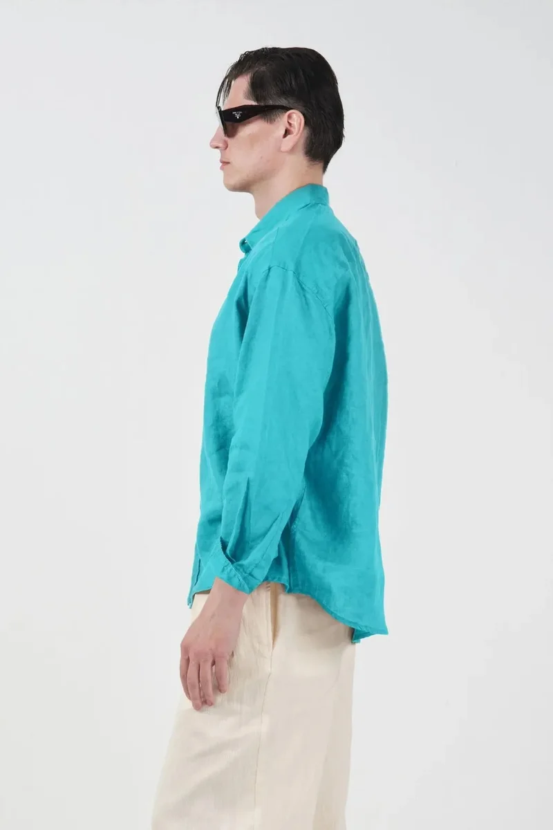 Giesto Cerulean Blue GIESTO Men's Oversized Linen Long Sleeve Shirt for Men | Best Price UAE