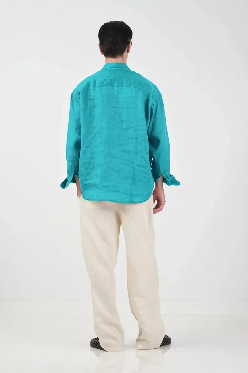 Giesto Cerulean Blue GIESTO Men's Oversized Linen Long Sleeve Shirt for Men | Best Price UAE
