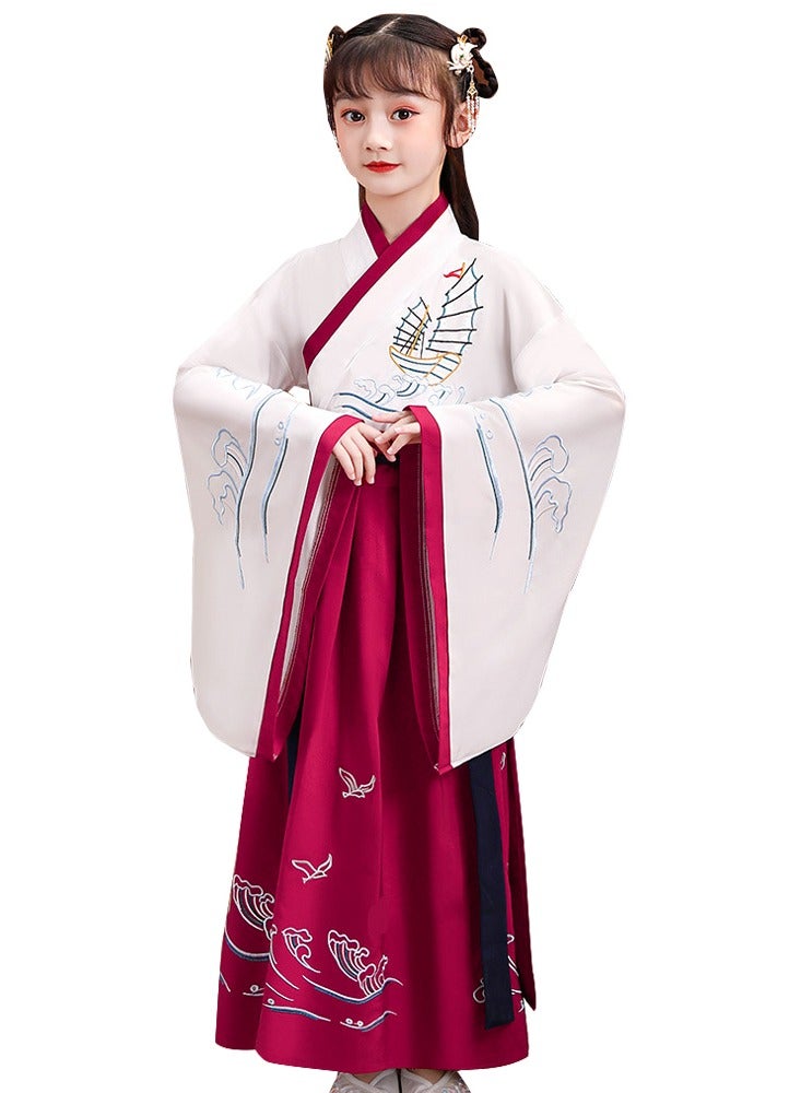 ليانانر فستان هانفو التقليدي الصيني للفتاة-غلاف عريض أنيق ، ثوب طويل مرتبط بالخصر لحفل افتتاح مدرسة الأطفال والأداء الثقافي - Image 1