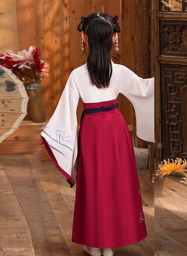 ليانانر فستان هانفو التقليدي الصيني للفتاة-غلاف عريض أنيق ، ثوب طويل مرتبط بالخصر لحفل افتتاح مدرسة الأطفال والأداء الثقافي - Image 3