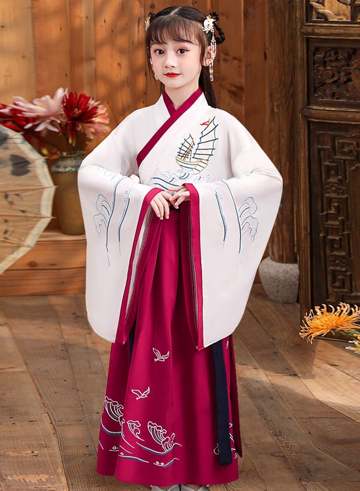 ليانانر فستان هانفو التقليدي الصيني للفتاة-غلاف عريض أنيق ، ثوب طويل مرتبط بالخصر لحفل افتتاح مدرسة الأطفال والأداء الثقافي - Image 4