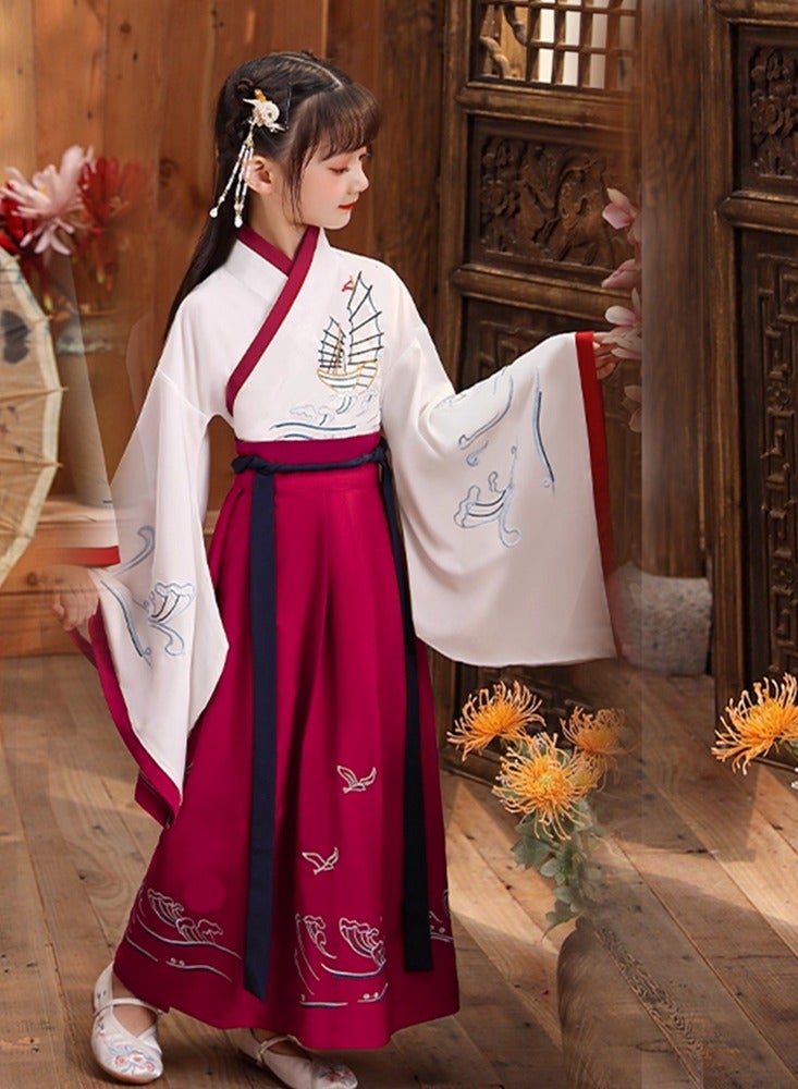 ليانانر فستان هانفو التقليدي الصيني للفتاة-غلاف عريض أنيق ، ثوب طويل مرتبط بالخصر لحفل افتتاح مدرسة الأطفال والأداء الثقافي - Image 5