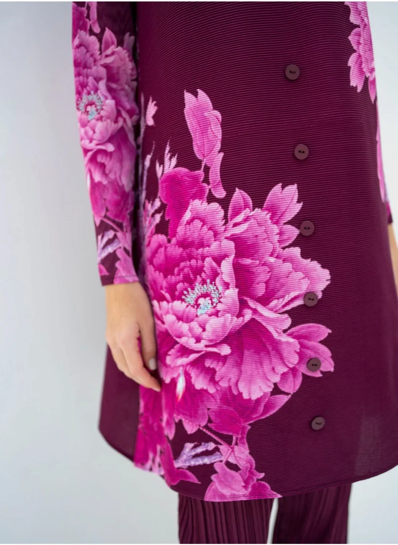 Hassal Floral Print Button Down Shirt And High Waist Pants Set