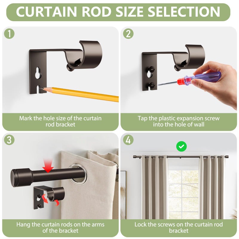 Edidonson 5/8â€ Diameter Bronze Curtain Rods 30-90 Inch, for 30-84 Inch Windows, Adjustable Splicing Antique Bronze Curtain Rods for Windows with Brackets, Window Rod Long Small Dark Brown Curtains Rod - Image 4