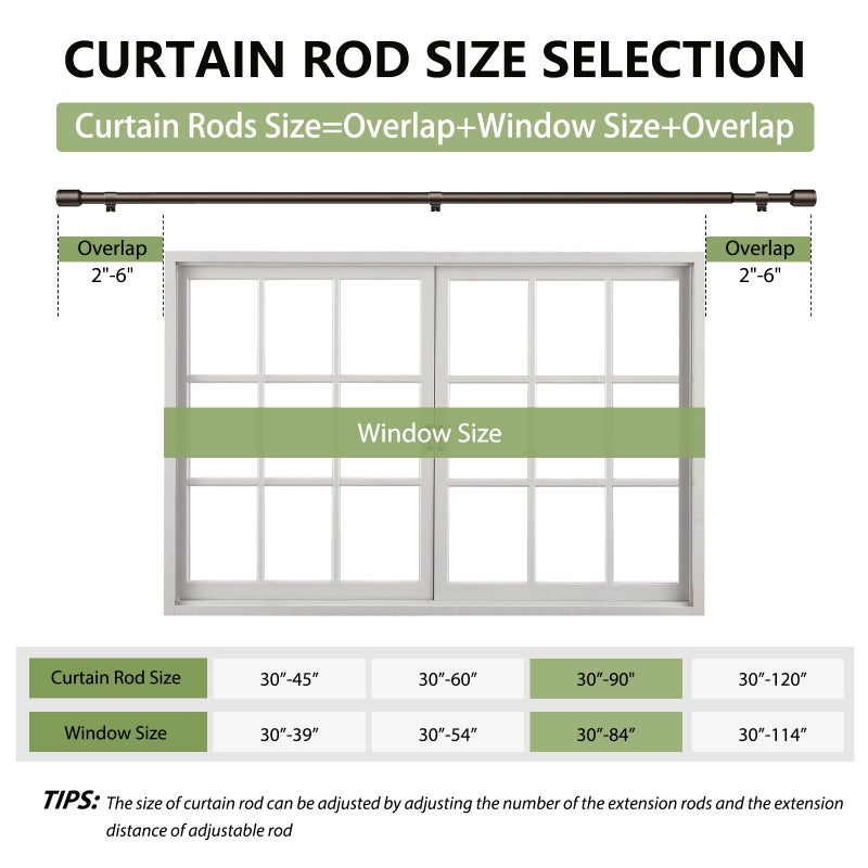 Edidonson 5/8â€ Diameter Bronze Curtain Rods 30-90 Inch, for 30-84 Inch Windows, Adjustable Splicing Antique Bronze Curtain Rods for Windows with Brackets, Window Rod Long Small Dark Brown Curtains Rod - Image 2