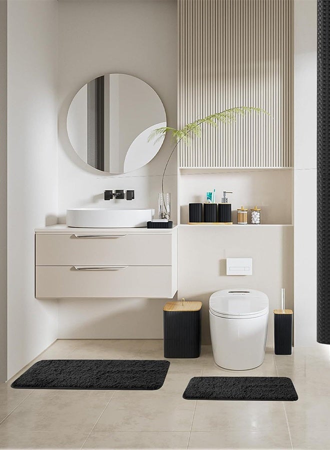 DUNISO 24 Pieces Bathroom Accessories Set with shower curtain and floor mat,Modern Bathroom Decor with Bamboo Accents, Gift for Home Apartment（Black） - Image 3