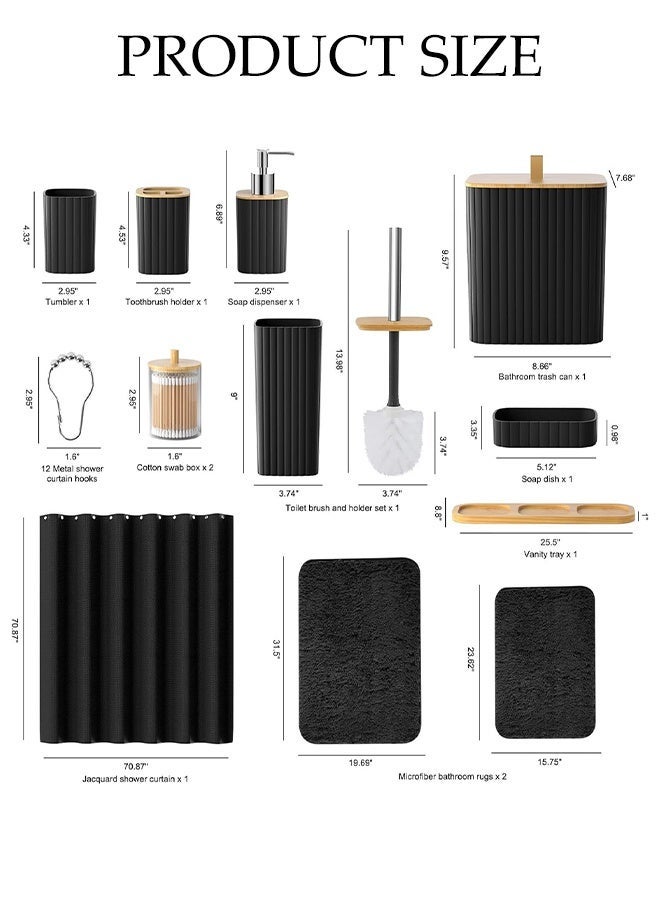 DUNISO 24 Pieces Bathroom Accessories Set with shower curtain and floor mat,Modern Bathroom Decor with Bamboo Accents, Gift for Home Apartment（Black） - Image 2