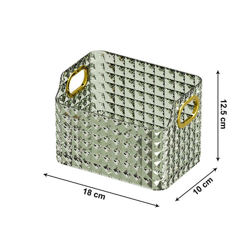 Kuber Industries Kuber Industries Makeup Desk Organizer | Diamond Cut Glass Finishing ABS | Multipurpose Cosmetic Organiser | large capacity | Skin Care Products Holder for Dressing Table | Dark Green  - Image 3