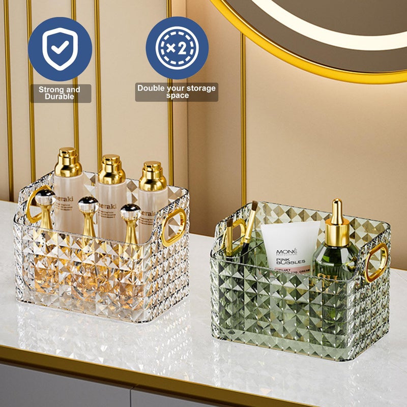 Kuber Industries Kuber Industries Makeup Desk Organizer | Diamond Cut Glass Finishing ABS | Multipurpose Cosmetic Organiser | large capacity | Skin Care Products Holder for Dressing Table | Dark Green  - Image 4
