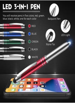 Y&D Stylus Pen for Touchscreen Devices, 5 Pcs Multi-Function Capacitive With LED Flashlight, Ballpoint 1.0 mm Black Ink Metal Touch Screens, 3 In 1  - Image 3