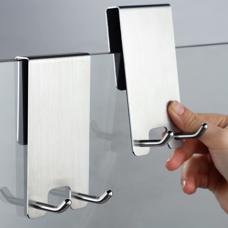 Taozun Shower Door Hooks - Over The Door Hooks for Shower Towel Hooks for Bathroom Frameless Glass Shower Door, Shower Squeegee Hooks Stainless Steel 2 Packs - Image 1