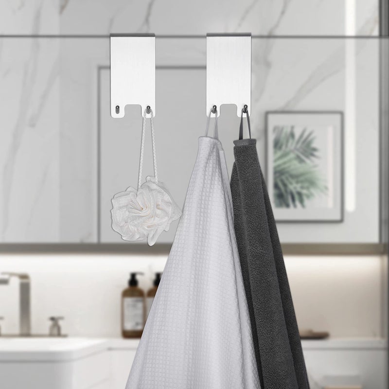 Taozun Shower Door Hooks - Over The Door Hooks for Shower Towel Hooks for Bathroom Frameless Glass Shower Door, Shower Squeegee Hooks Stainless Steel 2 Packs - Image 2