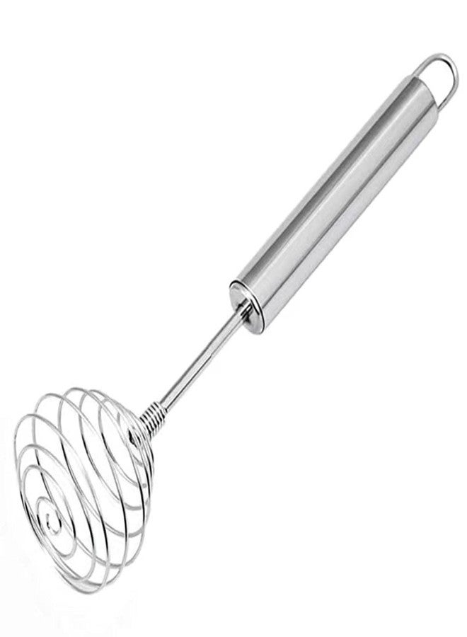SHOPER ZONE - Stainless Steel Spiral Hand Egg Beater – Semi‑Automatic Push Whisk Mixer for Eggs, Milk Cream Frothing & Flour Stirring – Durable Kitchen Tool for Home & Restaurant Use - Image 1