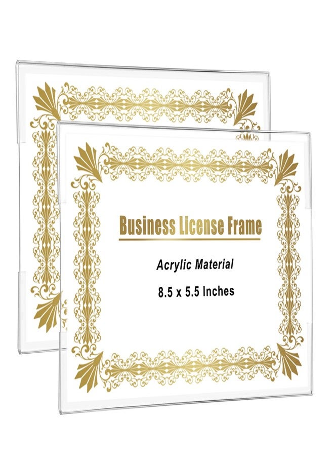 JUXYES 2 Pack Clear Acrylic Business License Frame for Wall, 5.5 x 8.5 Inches License Certificate Display Frame, Wall Mounting Professional Frame for Business License Certificate Document, No Drilling - Image 1