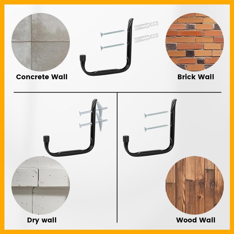 GURADESIGN 8-Pack Heavy Duty Garage Hook for Hanging 50 lbs, J Utility Hooks for Garage, Metal Wall Hooks Heavy Duty, Garage Hook for Hanging, Black - Image 4
