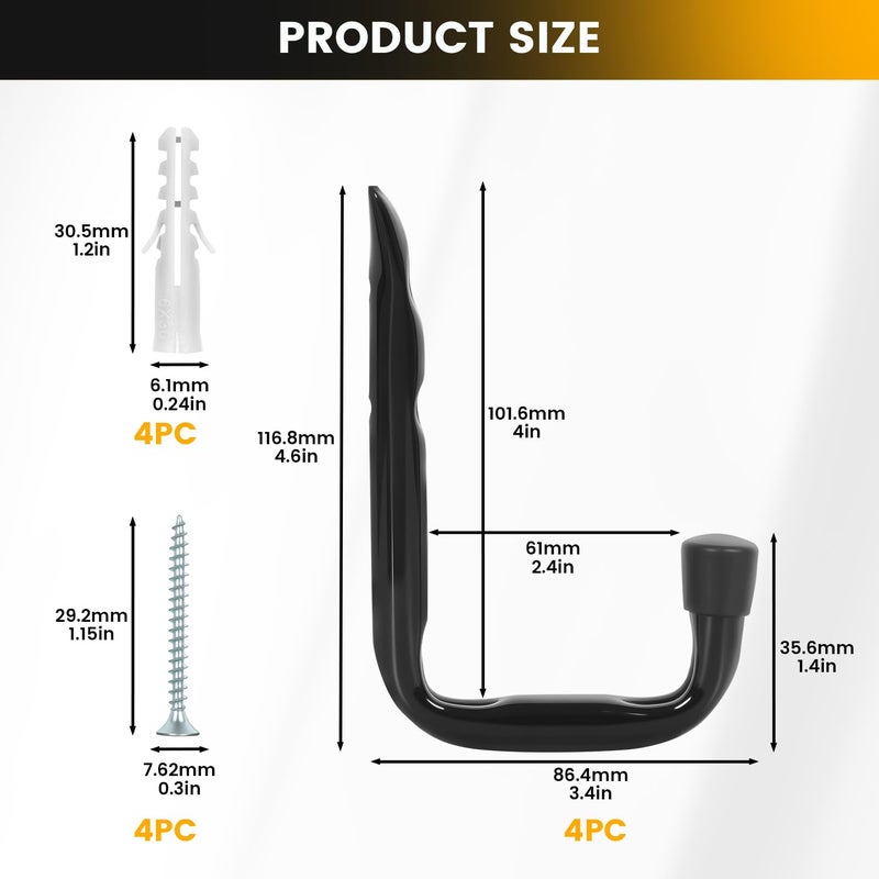 GURADESIGN 8-Pack Heavy Duty Garage Hook for Hanging 50 lbs, J Utility Hooks for Garage, Metal Wall Hooks Heavy Duty, Garage Hook for Hanging, Black - Image 2