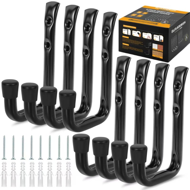 GURADESIGN 8-Pack Heavy Duty Garage Hook for Hanging 50 lbs, J Utility Hooks for Garage, Metal Wall Hooks Heavy Duty, Garage Hook for Hanging, Black - Image 1