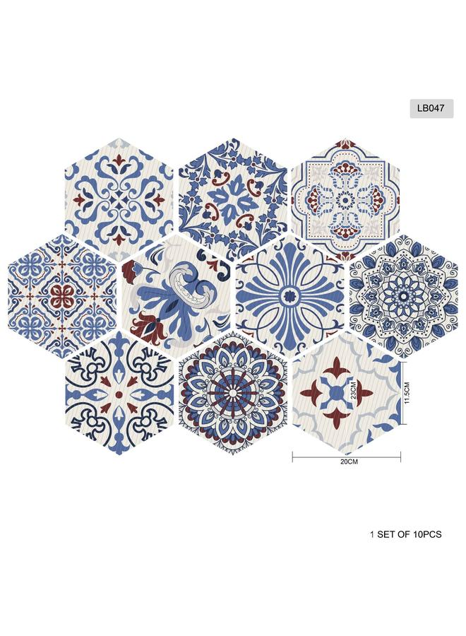 الأزرق جي دبليو Tile sticker سداسية مرصعة بالطوب الخزفي الحمام ملصق جدار المطبخ ملصق أرضي غير قابل للانزلاق LB041-056 - Image 1