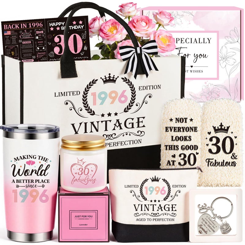 Giftota 30th Birthday Gifts for Women, Vintage 1996 Happy 30th Birthday Gifts Basket for Women Unique Gift Ideas for 30 Year Old Female, Wife, Girlfriend, Sister, Friend, Funny Bthday Gift Turning 30 Year Old - Image 1