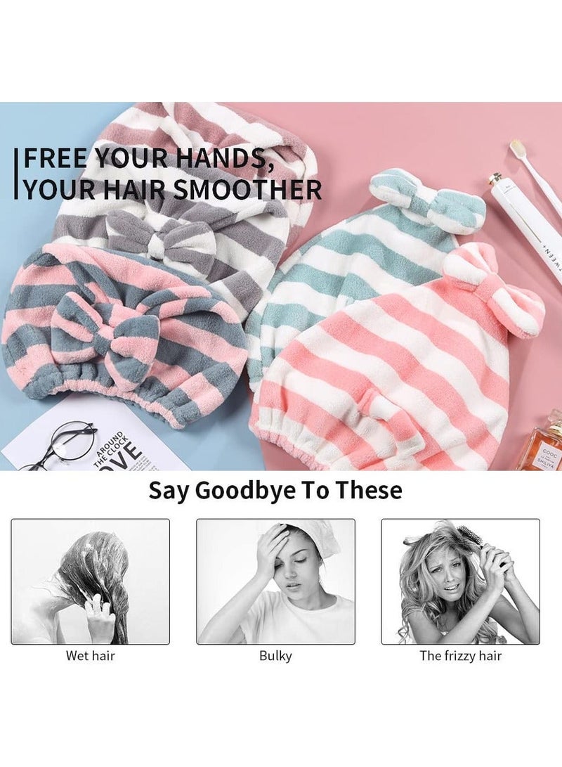 Microfiber Hair Towel Cap 2 Pack Rapid Drying Towel For Hair for Wet Hair, Hair Care Accessory, Ultra Soft Super Absorbent Hair Drying Towel Turban Gray and Pink Bow Hair Towel Wrap - Image 2