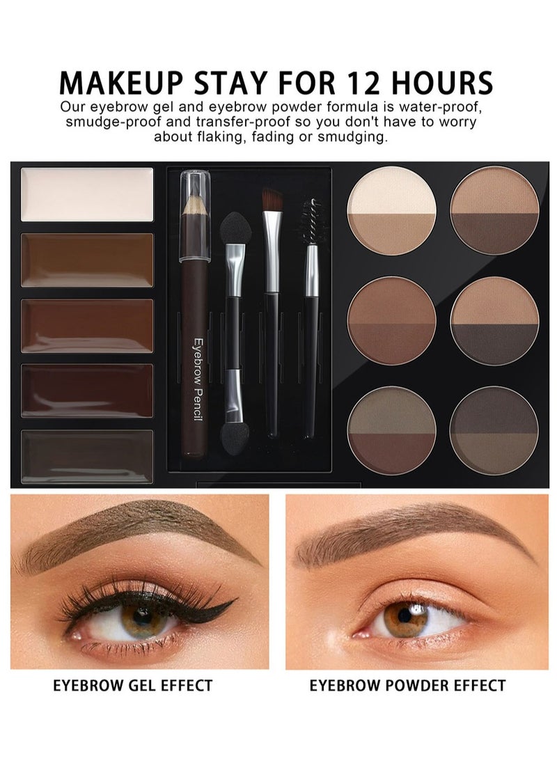 Handaiyan - Eyebrow Powder Palette Set Eyebrow Kit Eyebrow Stamp Stencil Kits Pac Set+5 Colors Brow Wax+12 Colors Powder+4* Shape Stencils+3* Brushes+Eyebrow penciel,Defines,Thicker,Easy To Colour,Waterproof - Image 1