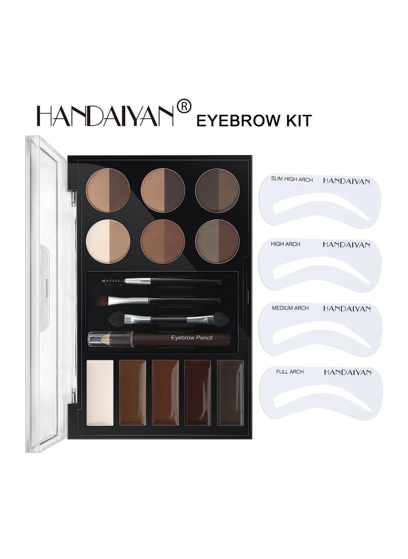 Handaiyan - Eyebrow Powder Palette Set Eyebrow Kit Eyebrow Stamp Stencil Kits Pac Set+5 Colors Brow Wax+12 Colors Powder+4* Shape Stencils+3* Brushes+Eyebrow penciel,Defines,Thicker,Easy To Colour,Waterproof - Image 1
