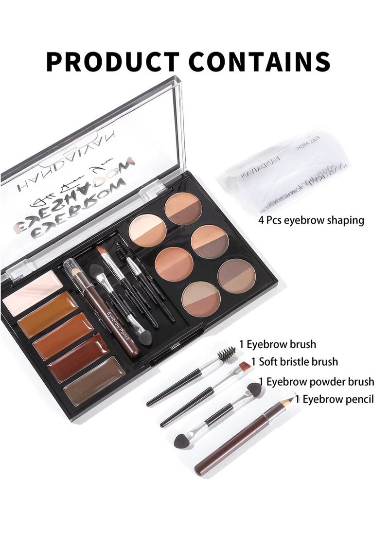 Handaiyan - Eyebrow Powder Palette Set Eyebrow Kit Eyebrow Stamp Stencil Kits Pac Set+5 Colors Brow Wax+12 Colors Powder+4* Shape Stencils+3* Brushes+Eyebrow penciel,Defines,Thicker,Easy To Colour,Waterproof - Image 1