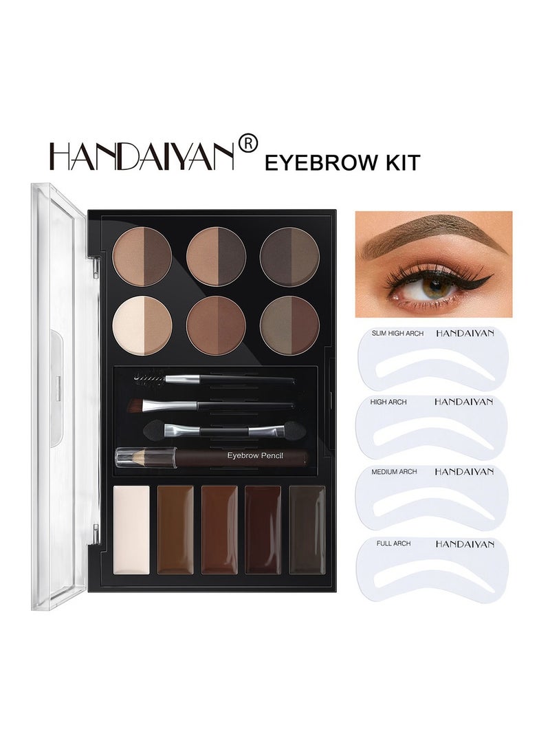 Handaiyan - Eyebrow Powder Palette Set Eyebrow Kit Eyebrow Stamp Stencil Kits Pac Set+5 Colors Brow Wax+12 Colors Powder+4* Shape Stencils+3* Brushes+Eyebrow penciel,Defines,Thicker,Easy To Colour,Waterproof - Image 1