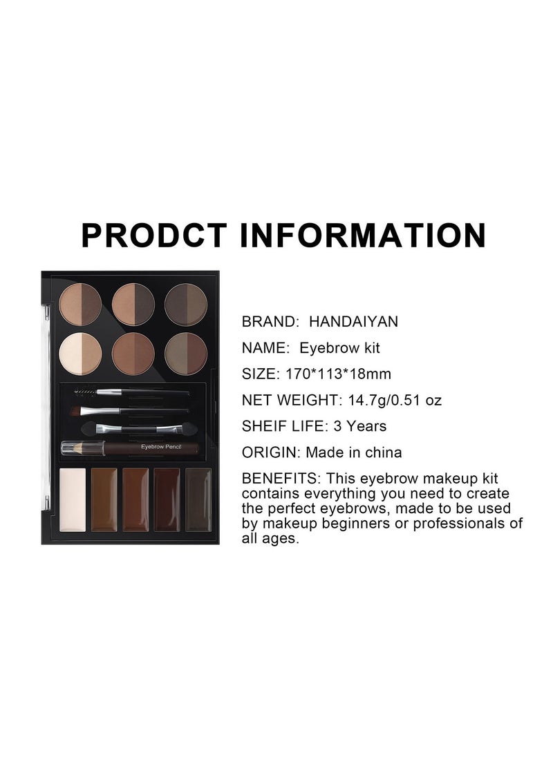 Handaiyan - Eyebrow Powder Palette Set Eyebrow Kit Eyebrow Stamp Stencil Kits Pac Set+5 Colors Brow Wax+12 Colors Powder+4* Shape Stencils+3* Brushes+Eyebrow penciel,Defines,Thicker,Easy To Colour,Waterproof - Image 1