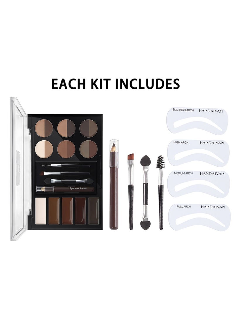 Handaiyan - Eyebrow Powder Palette Set Eyebrow Kit Eyebrow Stamp Stencil Kits Pac Set+5 Colors Brow Wax+12 Colors Powder+4* Shape Stencils+3* Brushes+Eyebrow penciel,Defines,Thicker,Easy To Colour,Waterproof - Image 1