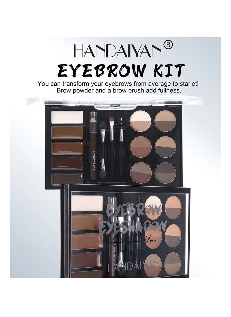 Handaiyan - Eyebrow Powder Palette Set Eyebrow Kit Eyebrow Stamp Stencil Kits Pac Set+5 Colors Brow Wax+12 Colors Powder+4* Shape Stencils+3* Brushes+Eyebrow penciel,Defines,Thicker,Easy To Colour,Waterproof - Image 1